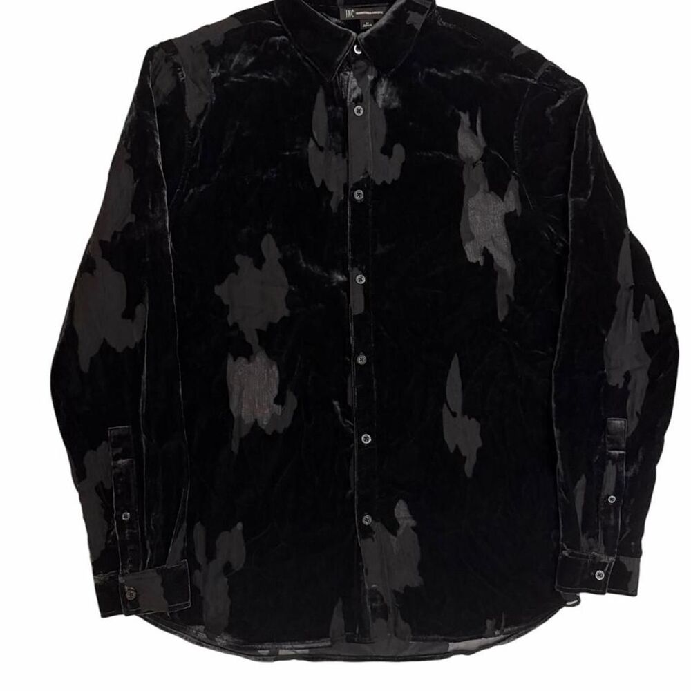 Inc International Concepts Black velvet camo button up shirt